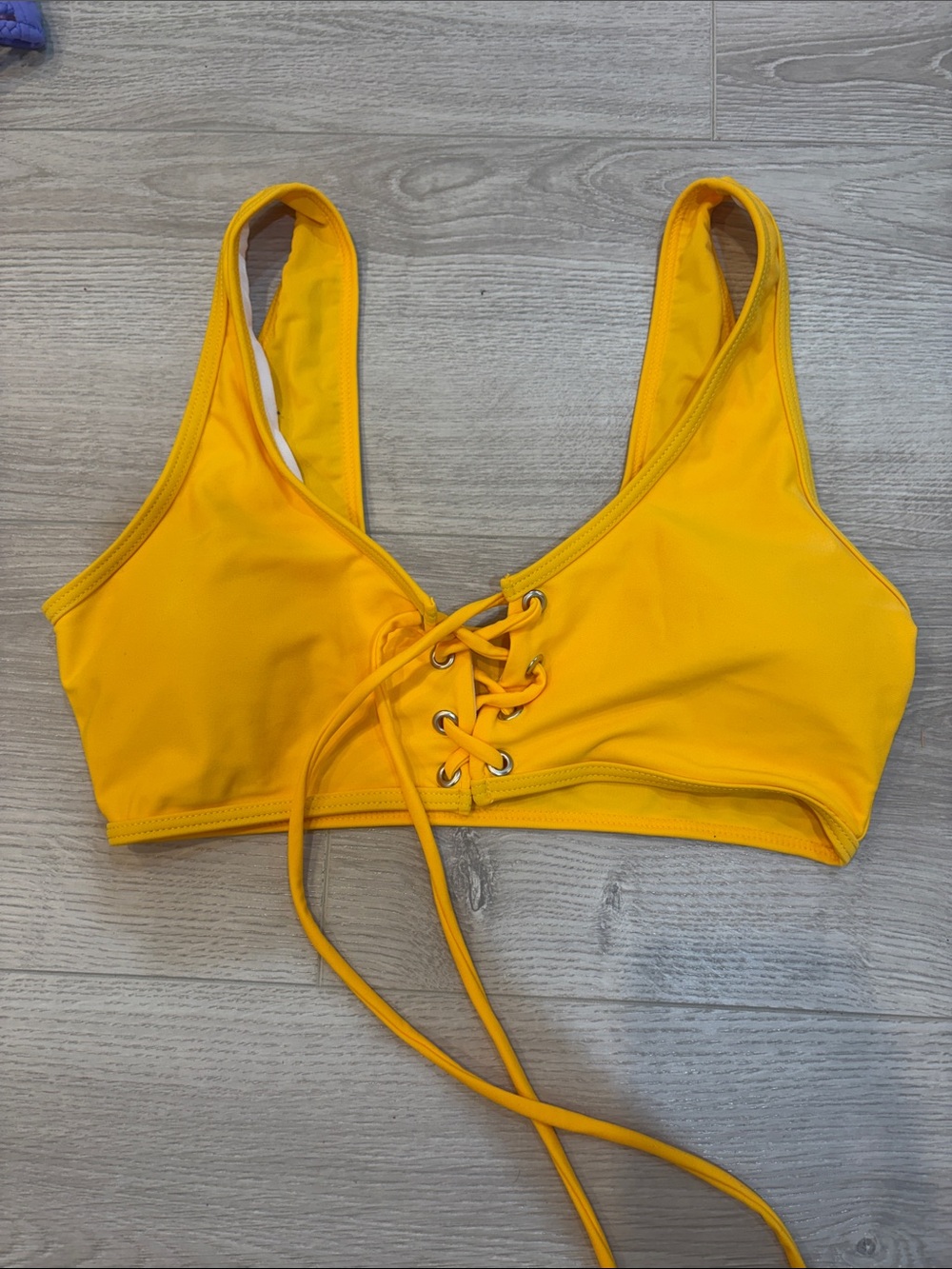 Lace-Up Yellow Bikini Top for Women